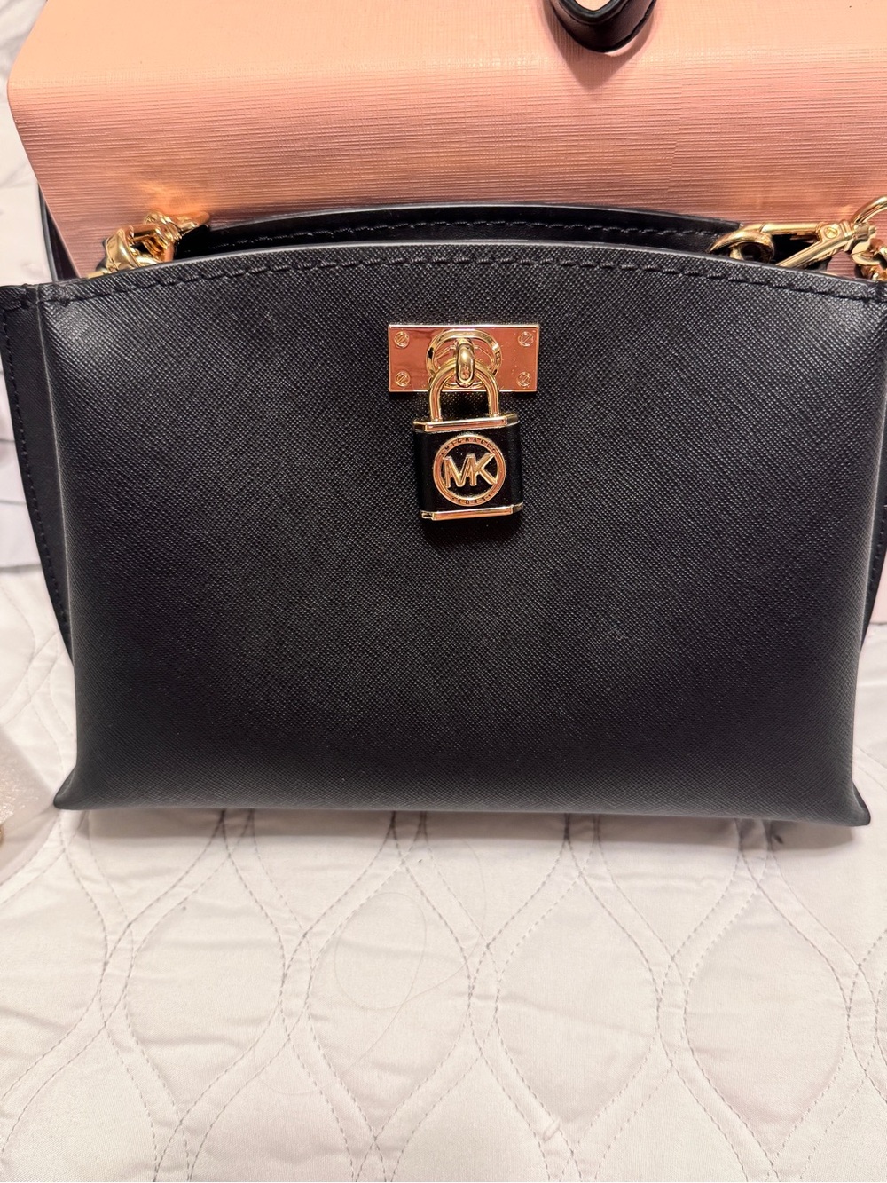 Michael Kors Black Saffiano Satchel with Gold Lock